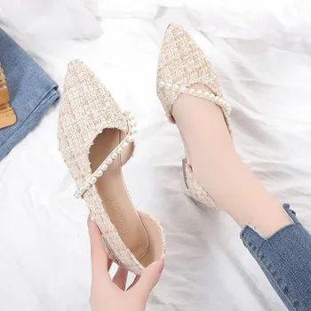 BCEBYL, Модерни и удобни сандали с остри пръсти и перли, мека подметка, Нови летни Елегантни и ежедневни дамски обувки на плоска подметка