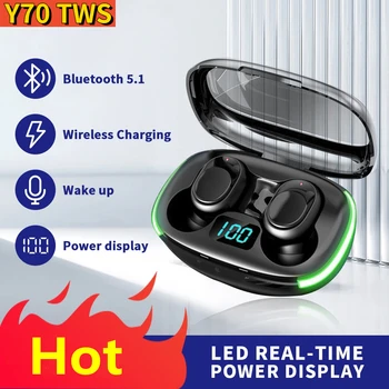 Слушалки Y70 Fone Bluetooth 5,1 TWS Безжични Слушалки с led дисплей, стерео слушалки, слушалки с докосване на горивото, намаляване на шума