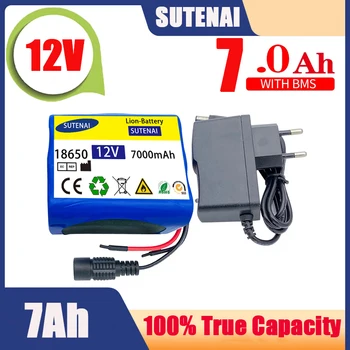 12 от 7000 ма батерия 18650 литиево-йонна акумулаторна батерия с капацитет 7 ah, защитено с литиево-йонна батерия BMS + зарядно устройство 12,6 В