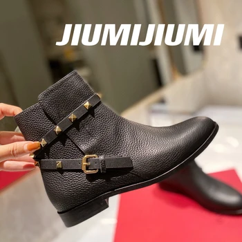 2023 JIUMIJIUMI/ най-Новите Есенни Ботильоны ръчно изработени от естествена кожа, Дамски обувки 