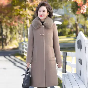 2023 Есенно-Зимния Вълна палто Модно Ежедневното Фино Елегантно Палто с Голям кожа яка, Однобортное Топло дамско палто с дълъг ръкав