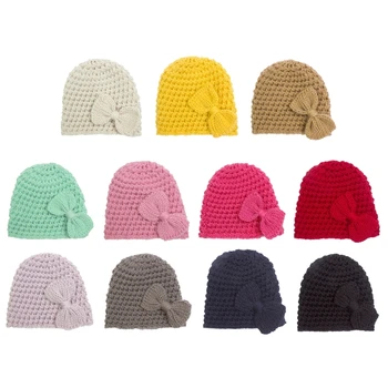 2023 Есенно-зимна Топла шапка, Однотонная Вязаная шапчица, Детски Дишаща Пуловер, Детска Шапчица с лък