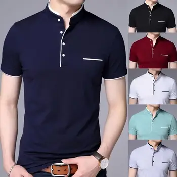 2023 Новата модерна Универсална тениска Однотонного намаляване, Мъжка Лятна Риза с къси ръкави Slim Fit, однотонная риза с Копчета, Дишащ Памук, Къси ръкави