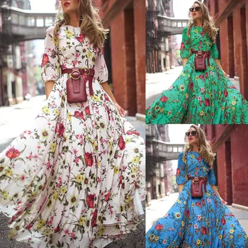2023 Пролет и есен, Европа и Съединените Щати, нова рокля, темпераментное шифоновое приталенное рокля с флорални принтом