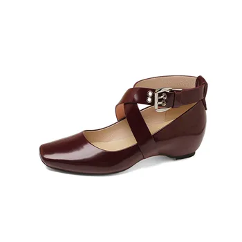2023 Пролетно-есенни дамски обувки-лодка от естествена кожа 22-25 см, воловья кожа + свинска кожа, естествена кожа Мери Джейн с появата на шнур, вътрешна обувки с приподнятостью