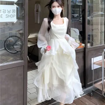 2023 Френското рокля, Секси Рокля с Дълъг ръкав, Темперамент, Страхотна мода с рюшами, Безплатна доставка