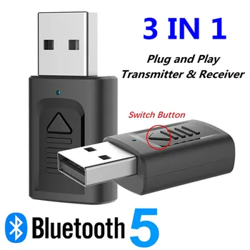 3 в 1 usb Bluetooth 5,0 Аудиоприемник Предавател Мини 3,5 мм Жак за стереомузыки Безжичен адаптер за ТЕЛЕВИЗОРИ, автомобилни КОМПЮТРИ, динамика