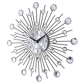 33 см Сребърен Стенен часовник с диаманти, Модерен Дизайн, Метален Стенен часовник Начало Декор Часовници САМ Кристални Кварцови часовници Реколта художествени Часовник Clock