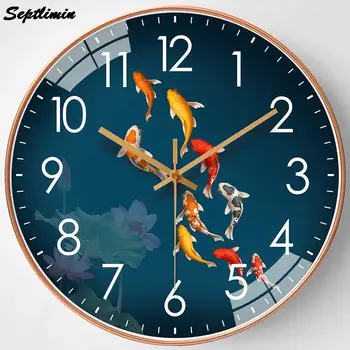 8-Инчов Модни Тъпо кристални Кръгли Стенен часовник с Модерен дизайн, Начало декор За хол, Спалня, офис, Кухня, Часовници С Риба