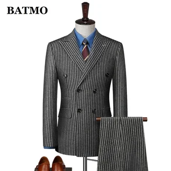 BATMO 2024, ново записване, висококачествени вълнени костюми на райета, мъжки, всекидневни, с две цепки, 867A