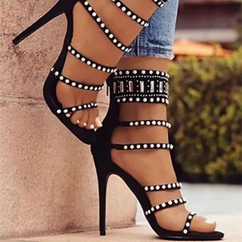 BCEBYL/ Лятна мода нова удобна римска обувки с кристали, расшитая мъниста, с остри пръсти, обикновена сандали-шипове с цип, Zapatos Mujer