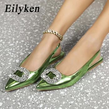Eilyken/ Дамски обувки-лодка с остри пръсти и блестящи кристали, модни сандали без закопчалка за банкет и партита, лятна обувки на плоска подметка