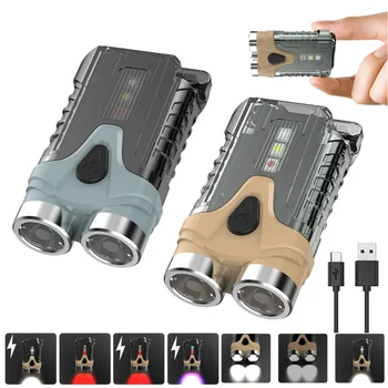 Led Фенерче-ключодържател, Мини led фенерче Type-C, USB, Акумулаторна батерия с работно фенерче, 7 режима, джобен фенер за туризъм, къмпинг