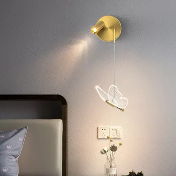 Led монтиран на стената Лампа Спалня в Скандинавски минималистичном съвременен Стил, Бар на Окото Лампа с червена Папийонка Фон Стенен Луксозна лампа Нощна лампа за спални