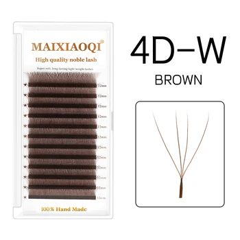 MAIXIAOQI Brown 4D W-образно удължаване на миглите, 3 върха, C/D Curl, Благородна Индивидуална ресница