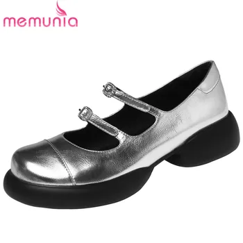 MEMUNIA / Новост 2023 г.; Женски обувки-лодка Mary Janes от овча кожа, с катарами; Обувки на платформа на средното квадратен ток