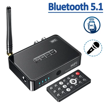 NFC Bluetooth Приемник BT 5.1 Стерео AUX вход 3.5 мм Жак RCA Безжичен Музикален Аудиоадаптер 6.5 мм Micrphone Пей За Усилвател Говорител