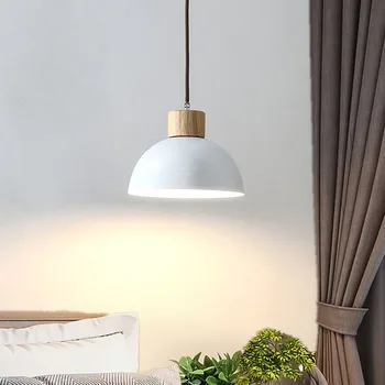 Nordic LED Pednant Лампа Прост E27 Бял метал Лампа Окачен лампа малка странична лампа за спалня, Кухня, домашен интериор, Висящи лампи