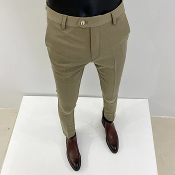 Pantalon Homme/Пролетно-летни Нови мъжки панталони в корейски стил, дебнещ бизнес панталони, Черни и Бежови Мъжки Панталони за работа в офис