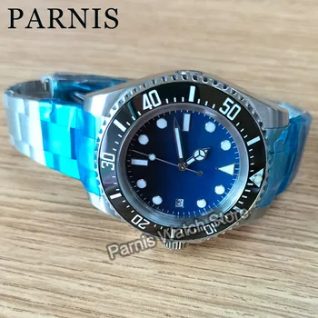 Parnis 43 мм Автоматични мъжки часовник Сапфир кристал Въртящи Bezel Светещ етикет
