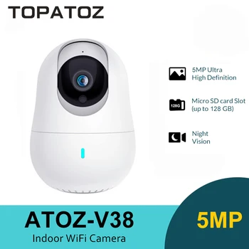 TOPATOZ 5-мегапикселова камера, WiFi IP Безжична камера за видеонаблюдение PTZ камера следи бебето в закрито Smart Tracking ВИДЕОНАБЛЮДЕНИЕ Камера
