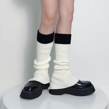 Y2K, терлици до средата на прасците, в оребрена лента за момичета, Пролетно-есенни корейски гамаши, два цвята чорапи, Чорапи копчета