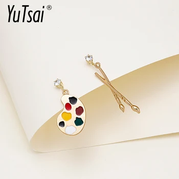YUTSAI Fashion Забавни Paintbrush Panel Обици капка Сладки Романтични Сребърни обеци-игла 925 проба за жени, бижута YT1267