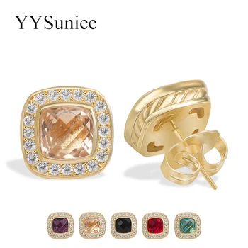 YYSuniee, 18-каратные позлатени обеци-карамфил с кубическим цирконием, Ретро модната марка, Луксозни бижута за жени, модерен подарък