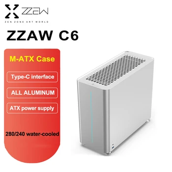ZZAW C6 Изцяло Алуминиев Корпус ATX и MATX Power Type-C Interface 280 Детска Монтаж на Водно охлаждане, Корпус на настолен компютър