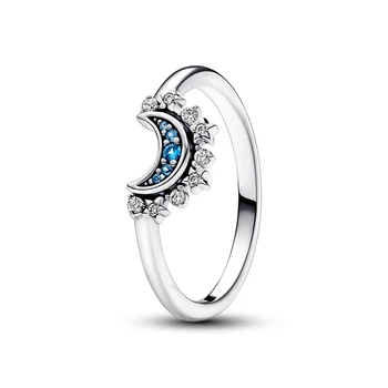 Аутентичное сребро 925 Проба, Небето-синьо Сверкающая Луната, Модерен пръстен за жени, подарък, бижута направи си САМ