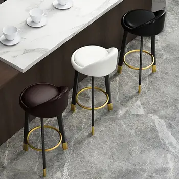 Бар стол лесен луксозен модерен минималистичен стол с облегалка, стол за рецепция, бар, скандинавски домакински висока табуретка, бар стол, бар стол