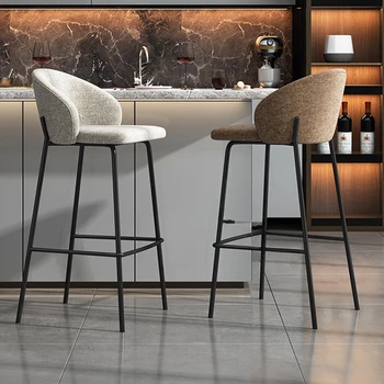 Бар стол от скандинавския лен за домашна кухненски мебели Бар столове Леки Луксозни Дизайнерски бар столове от ковано желязо с високи крака
