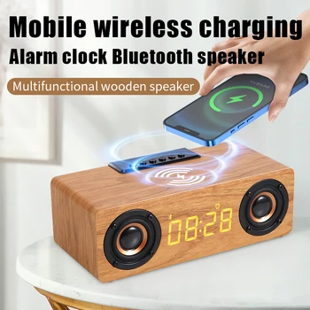 Безжична слушалка Bluetooth, Дървени цифров часовник С безжична зареждане, звукова кутия за домашния телевизор, тежки баси, Стереозвук caixa de som