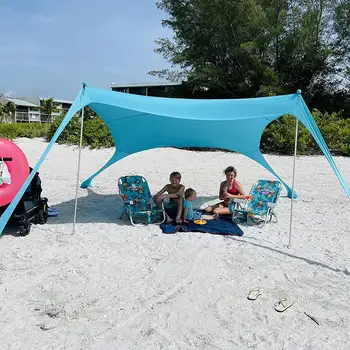 Голям Семеен Плажен Навес 3 М * 2,8 M * 2 М Ultralight Навес От Слънцето С Торба с пясък UPF50 + UV Преносим Плажен Навес От Слънцето