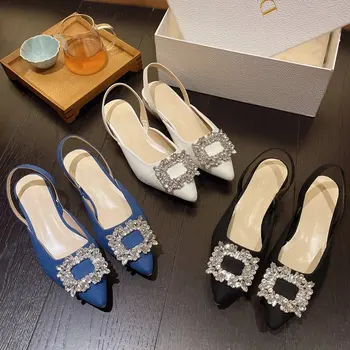 Дамски обувки 2023 Нова марка Модерен кристал каишка На висок ток Прости сватбени обувки са Удобни летни дамски сандали