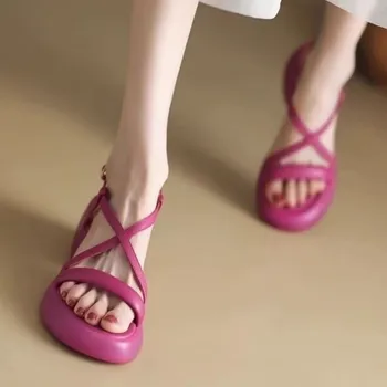 Дамски обувки 2023, модерни дамски сандали с каишка и катарама, летни улични лаконичен Сладки ежедневието на обикновен женски обувки с кръгло бомбе