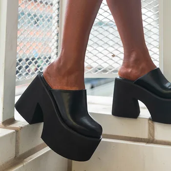 Дамски сандали в стил летни Сандали на платформа без обков от изкуствена кожа в танкетке 11 см, класика, Офис лятна дамски обувки, обувки-лодка черен цвят