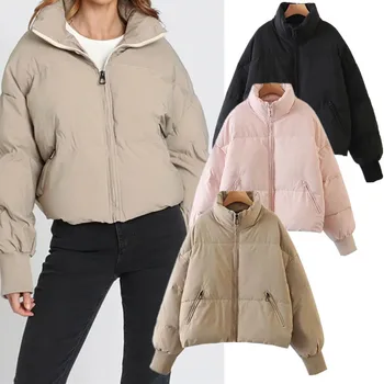 Дамско яке свободно намаляване с памучна подплата, утягивающая и топло, кратката зимна naka яке, изработени от памук в лениво стил