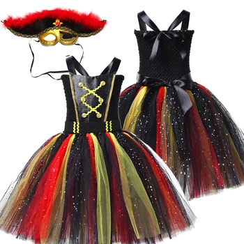 Детски пиратски костюм за cosplay, рокля пакетче, Шапка, подаръци за Хелоуин, Карнавал, празничен маскиране, Детски костюм за момичета