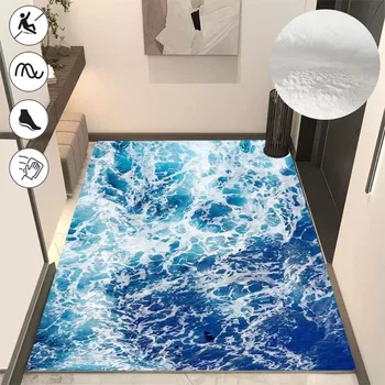 Домашен килим Blue Wave, скандинавски абстрактно изкуство, килим за фоайе, нескользящий, мръсен Подложка за влизане и излизане, миещи се постелки за прикроватной нощни шкафчета в спалнята