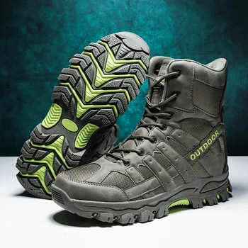 Есенно-зимни зелени мъжки армейските обувки, нескользящие противоударные туристически обувки, Мъжки професионални спортни военни обувки, мъжки-големи размери 47
