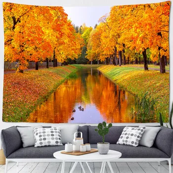 Есента Гоблен под формата на кленов лист, Украса за красота, Хол, спалня, Фон, монтиран на стената подарък, 3D Пейзаж, Гоблен