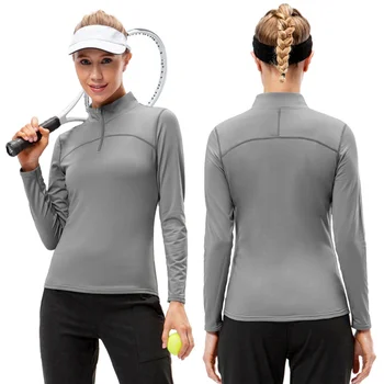 Жена плюшено топ, есен-зима, висока еластичност, руно, Дамска спортна риза с висока яка и дълги ръкави за бягане