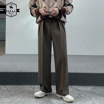 Извънгабаритни Корейски директни Широки панталони, Мъжки Градинска мода, Прости панталони Harajuku, Свободни Мъжки Ежедневни Обикновена Дълги панталони за костюм
