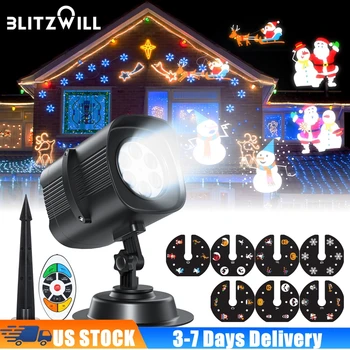 Коледни светлини BLITZWILL led Лазерен проектор под формата на Снежинки, въртящи Коледен модел, Декорация за Дома, Градината, улицата на Хелоуин