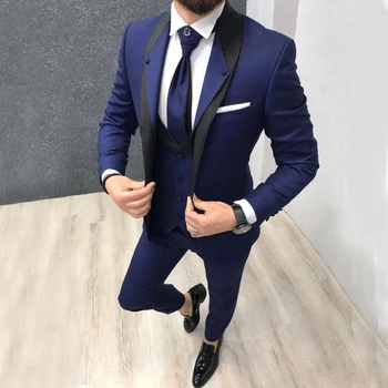 Комплект италиански костюми за мъже, тъмно синьо, оборудвана однобортный мъжки Блейзър, сватбена рокля, вечерни дрехи с най-новите технологии