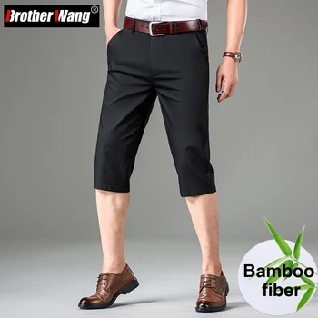 Летни Класически мъжки ежедневни скъсяване на панталон от плат от бамбуково влакно, Модни шорти участък-намаляване, мъжки марка дрехи