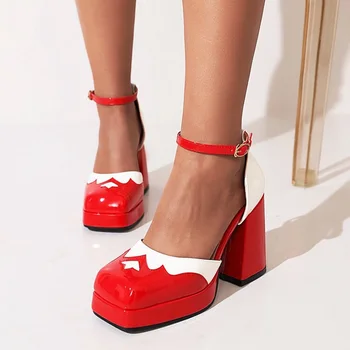 Летни нови дамски Сандали на висок ток с квадратни пръсти, разноцветни сандали с каишка и катарама, Универсални Zapatos, Елегантен модерен модел обувки, дамски