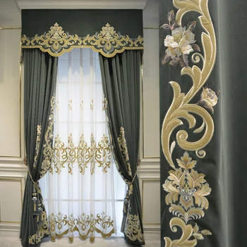 Луксозна европейска френска байковая завеса с бродерия цветя, благородна атмосферни завеса за хол, спалня, индивидуални пердета
