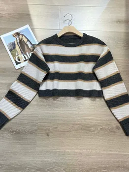 Лятна колекция 2023 г., Всекидневни вълнен вязаный пуловер райе с кръгло деколте